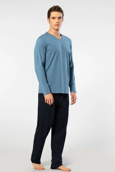 Cacharel Erkek Uzun Kollu Modal Pijama Takımı 2237/İndigo - 4