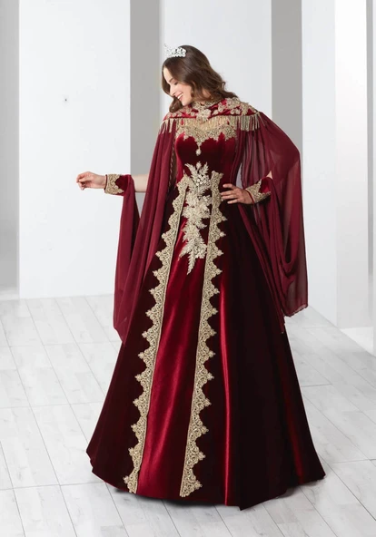 Bindallı Kına Elbisesi 5 Parça 20-113 Bordo