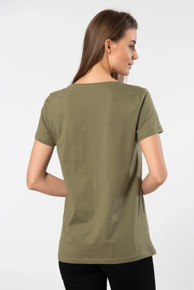 Wtshirt London  Kısa kollu Bisiklet Yaka Kadın T-shirt Haki - 3