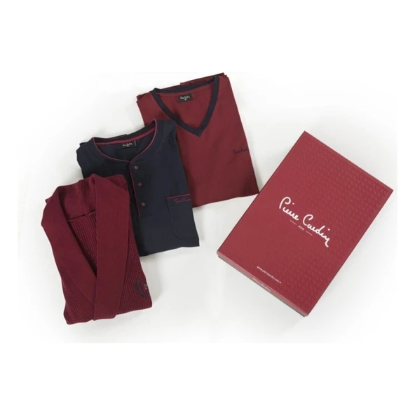 Pierre Cardin 5595 5'li Triko Röpteşambır Pijama Seti Bordo - 5