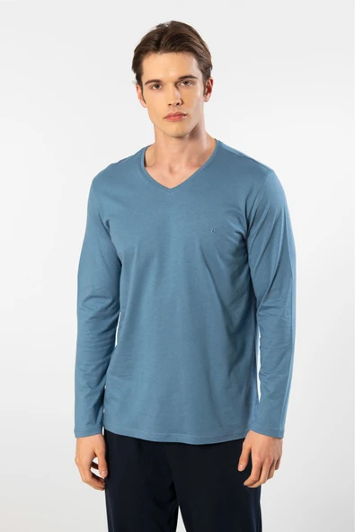 Cacharel Erkek Uzun Kollu Modal Pijama Takımı 2237/İndigo - 5