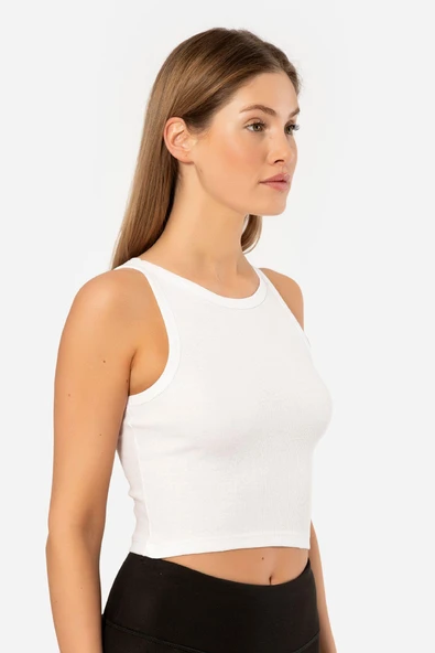 Türen Kadın Fitilli Crop T-shirt 3404/Beyaz - 2