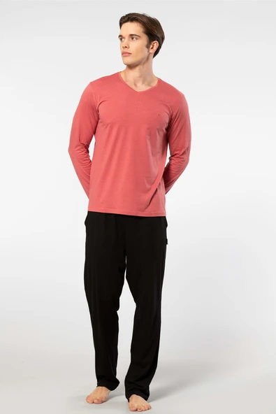 Cacharel Erkek Uzun Kollu Modal Pijama Takım 2237/Mercan - 6