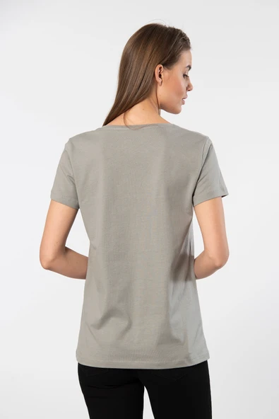 Wtshirt Milano Kısa Kol Derin V Yaka Kadın T-shirt Gri - 3