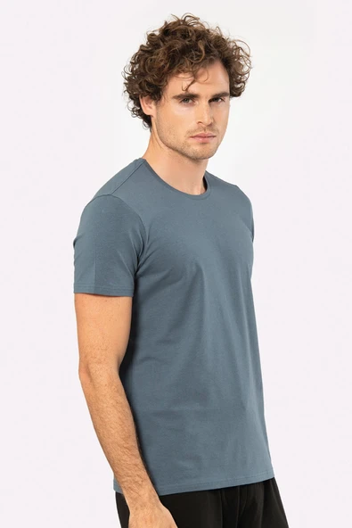 Cacharel Erkek Bisiklet Yaka Likralı T-shirt 1331/MAVİ - 3