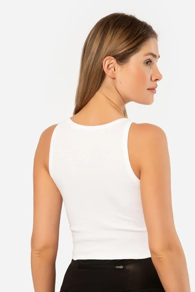 Türen Kadın Fitilli Crop T-shirt 3404/Beyaz - 3