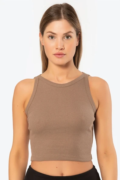 Türen Kadın Fitilli Crop T-shirt 3404/Kahverengi - 2