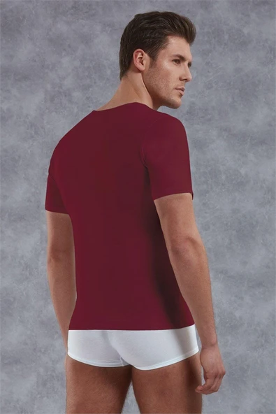 Doreanse Erkek Modal Derin V Yaka Kısa Kol T Shirt 2820 Bordo - 2