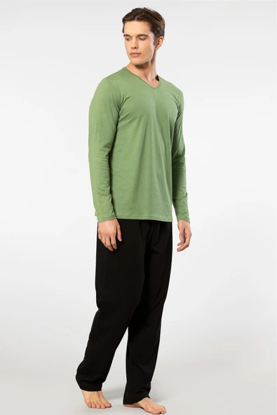 Cacharel Erkek Uzun Kollu Modal Pijama Takım 2237/Yeşil