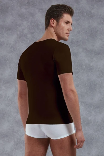 Doreanse Erkek Modal Derin V Yaka Kısa Kol T Shirt 2820 Kahve - 2