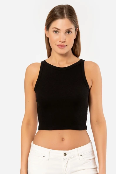 Türen Kadın Fitilli Crop Top 3404/Siyah