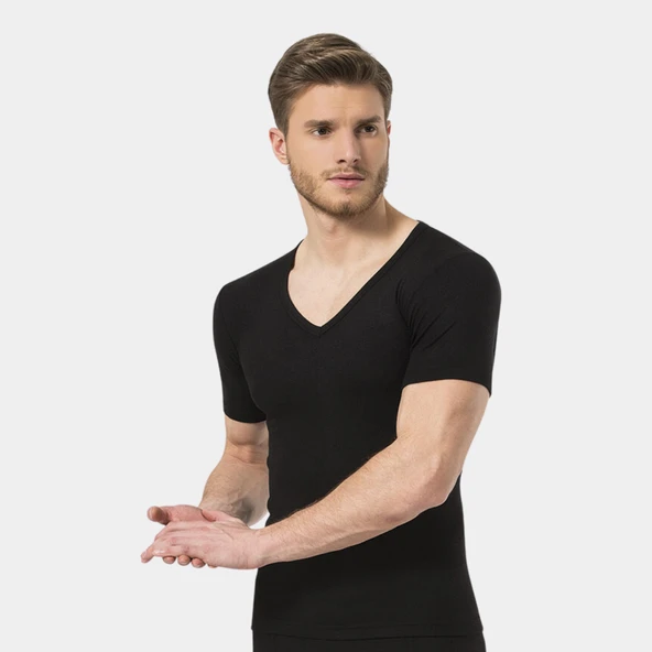 Türen Termal V Yaka Kısa Kol (Unisex) 191/Siyah - 2