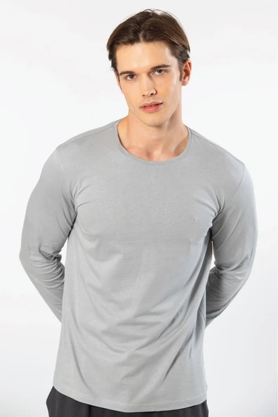 Cacharel Erkek Modal Pamuk Bisiklet Yaka T-shirt 2242/Gri - 5