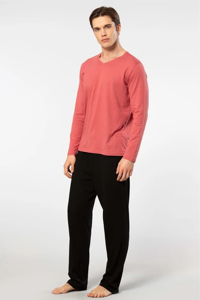 Cacharel Erkek Uzun Kollu Modal Pijama Takım 2237/Mercan