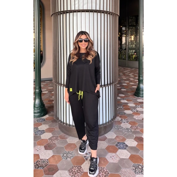 Lucky Life Kadın Iki Iplik Viskon Pamuk Kumaş Arma Detaylı Ikili Takım - 2