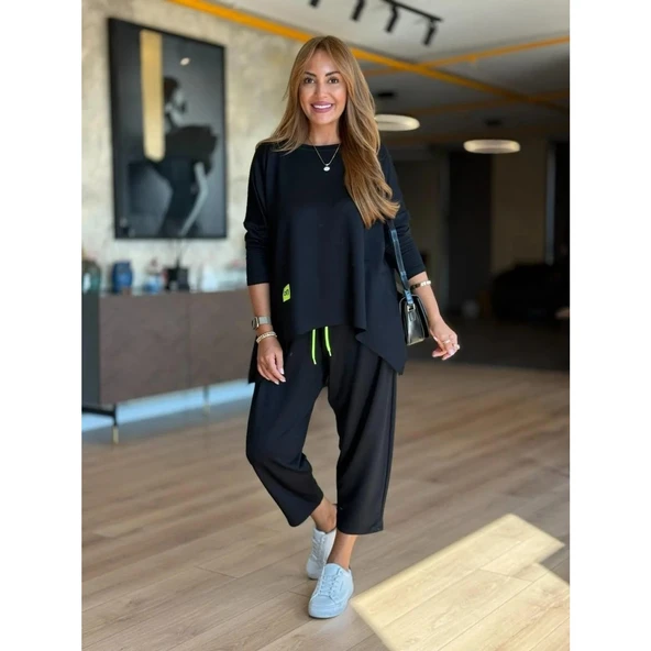 Lucky Life Kadın Iki Iplik Viskon Pamuk Kumaş Arma Detaylı Ikili Takım - 9