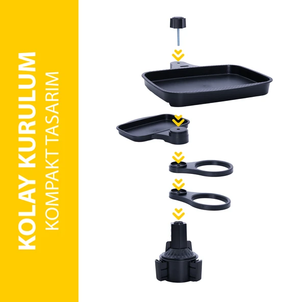 360° Derece Bardak Tutucu ve Döner Tabla 4'ü 1 Arada Çok Amaçlı Bardaklık - 5