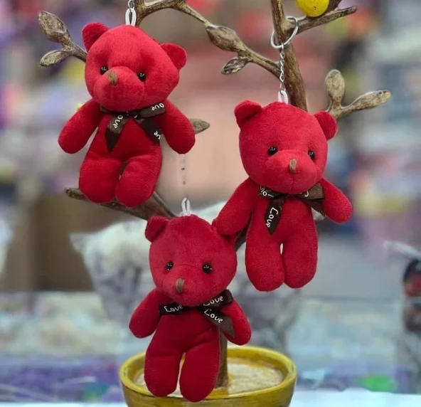 Ayıcık Anahtarlık Otomobil Anahtarlık Hediyelik Çanta Süsü KIRMIZI 1 ADET - Resim 2