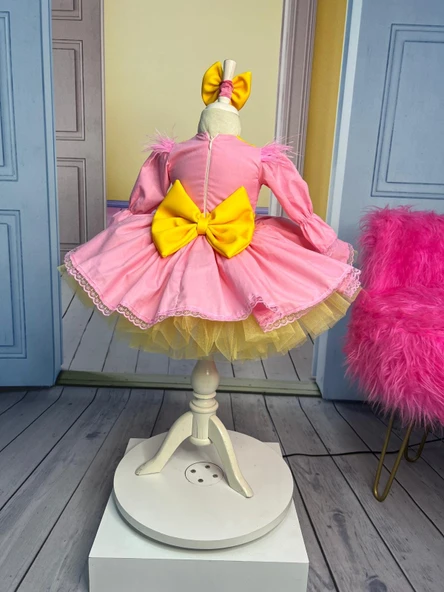 winnie the pooh çocuk elbisesi, winnie the pooh kostümü, pooh ayı tül elbise, pembe doğum günü elbisesi - Resim 2