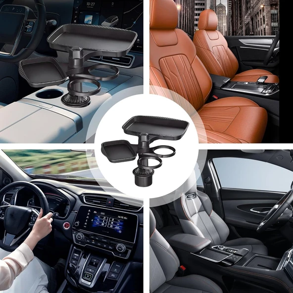 360° Derece Bardak Tutucu ve Döner Tabla 4'ü 1 Arada Çok Amaçlı Bardaklık - 2