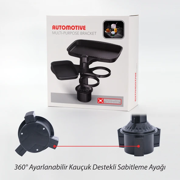 360° Derece Bardak Tutucu ve Döner Tabla 4'ü 1 Arada Çok Amaçlı Bardaklık - 4