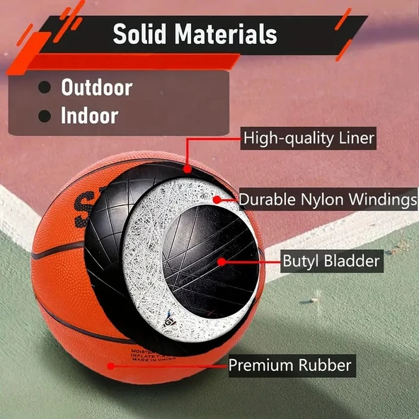 Basketbol Topu 7 Numara İç ve Dış Mekan Uygun Turuncu Basketbol Topu+Pompa+Çorap - 5
