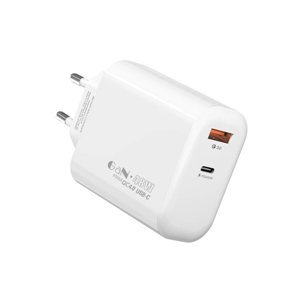 S-link GAN PD 65W - QC 18W Type USB-C +USB A Hızlı Beyaz EV-NOTEBOOK Şarj Adaptör