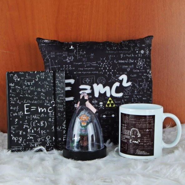 Albert Einstein Set Einstein Küçük Defter Puf Yastık Kupa Fanus Biblo