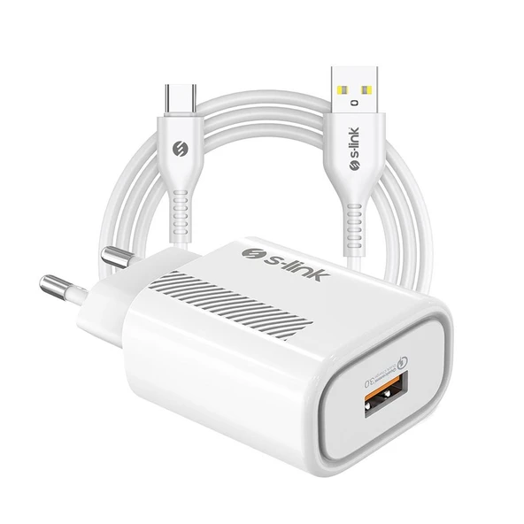 S-link Type-C Kablolu 5V 2400MA Beyaz Ev Şarj Adaptörü