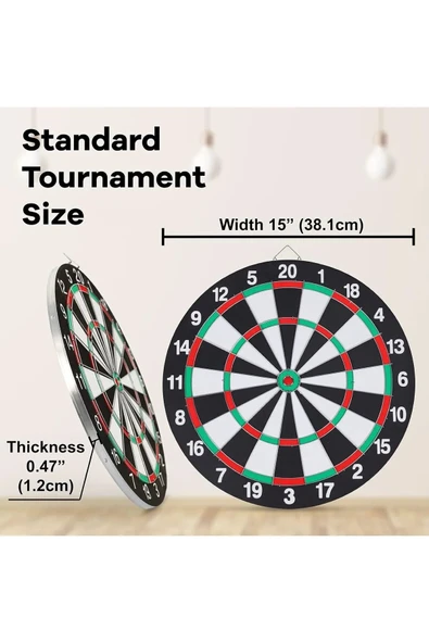 Dart Tahtası Seti 15 İnç Büyük Orta Boy Çift Taraflı Dart Tahtası Oyun Seti - Resim 2