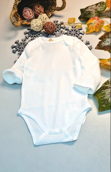 Bebekler İçin Beyaz Uzun Kollu Alttan Çıtçıtlı Body - 2