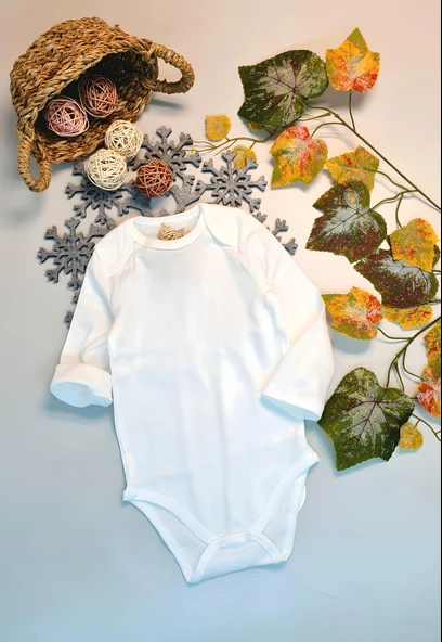 Bebekler İçin Beyaz Uzun Kollu Alttan Çıtçıtlı Body