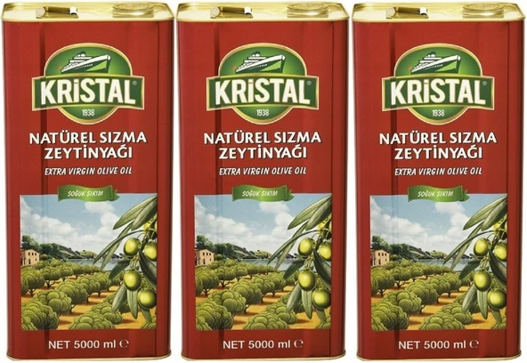 Kristal Zeytinyağı 15LT Natürel Sızma Soğuk Sıkım (Teneke) (3PK*5LT)