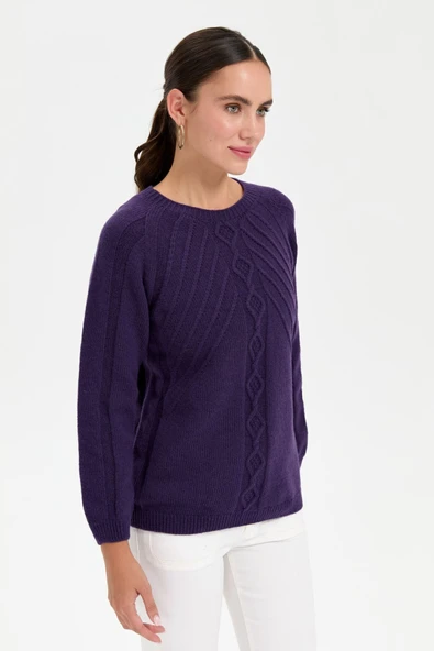 Desen Kadın Örgü Kazak - Minimalist Uzun Kol Günlük - 3