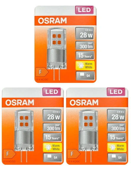 (3 Adet) Osram 2,6W (28W) 2700K (Sarı Işık) G4 Duylu Led Kapsül Ampul