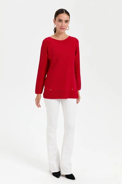 Desen Oversize Uzun Kol Kadın Kazak - Minimalist Stil