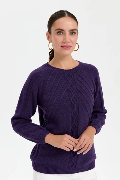 Desen Kadın Örgü Kazak - Minimalist Uzun Kol Günlük - 2