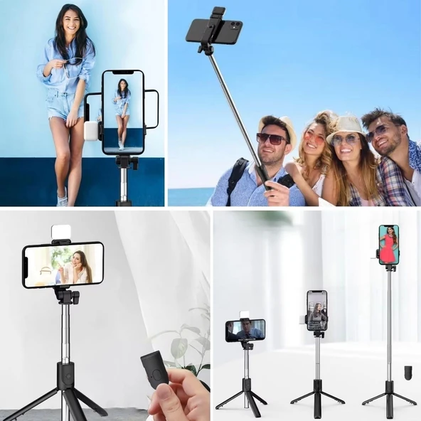 Kendiliğinden Led Işıklı Kumandalı Uzayabilen Selfie Çubuğu,masa Üstü Tripod - 6