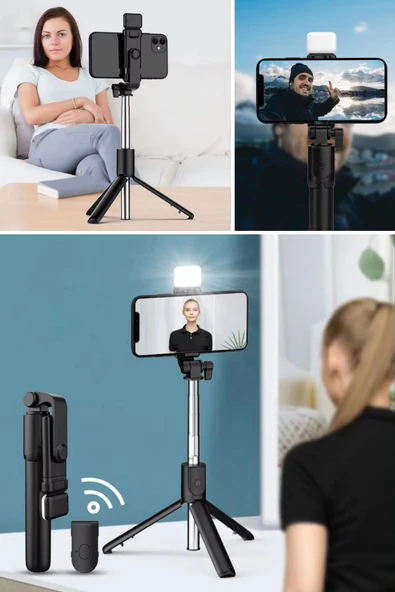Kendiliğinden Led Işıklı Kumandalı Uzayabilen Selfie Çubuğu,masa Üstü Tripod - 7