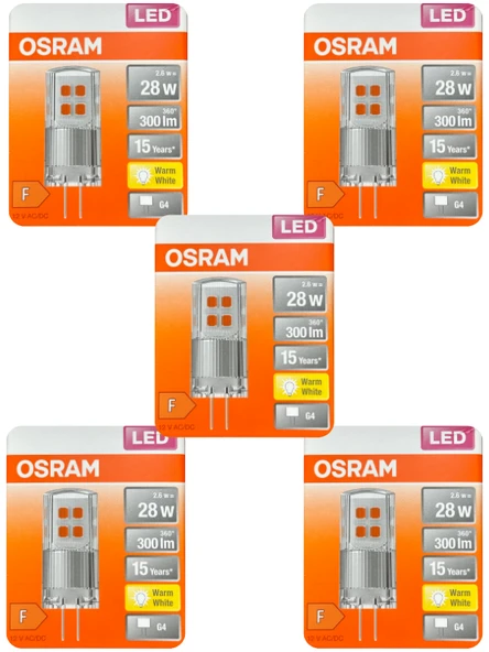 (5 Adet) Osram 2,6W (28W) 2700K (Sarı Işık) G4 Duylu Led Kapsül Ampul