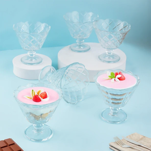 Porsima 1108 Ayaklı Dondurma Ve Magnolia Kasesi, Şekerlik, Çerezlik 6lı Sunum Kasesi 180ml - 2