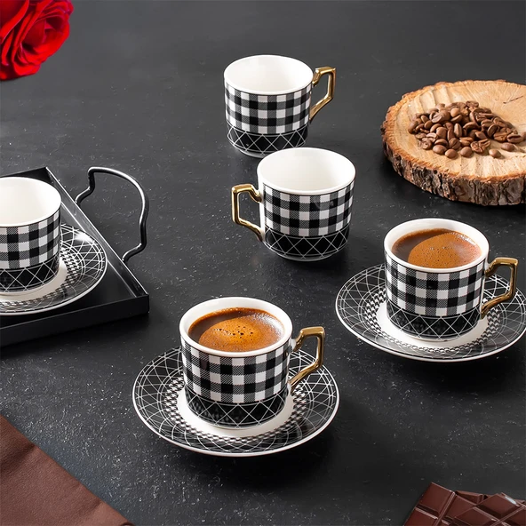 Porsima YKY097-5  6'lı Türk Kahvesi Fincan Takımı 12 Parça Lüx Kahve Fincan Takımı Espresso Fincanı (100ml)