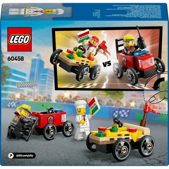Lego City Pizza Arabası İtfaiye Kamyonuna Karşı Yarış Arabası Paketi 60458 - 5 Yaş ve Üzeri Çocuklar için Yaratıcı Oyuncak Yapım Seti - Resim 4