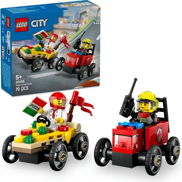 Lego City Pizza Arabası İtfaiye Kamyonuna Karşı Yarış Arabası Paketi 60458 - 5 Yaş ve Üzeri Çocuklar için Yaratıcı Oyuncak Yapım Seti ürün görseli