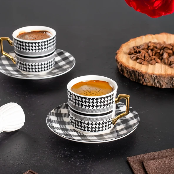 Porsima YKY098-6  6 Kişilik 12 Parça Porselen Türk Kahvesi Fincan Takımı Lüx Kahve Fincan Takımı 100ml - Resim 3