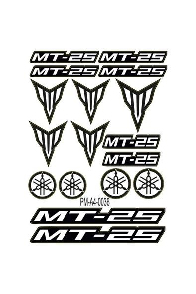 PROMOT MT-25 YAMAHA MT MOTOSİKLET STİCKER SETİ A4 EBATI ÇOKLU STİCKER 01