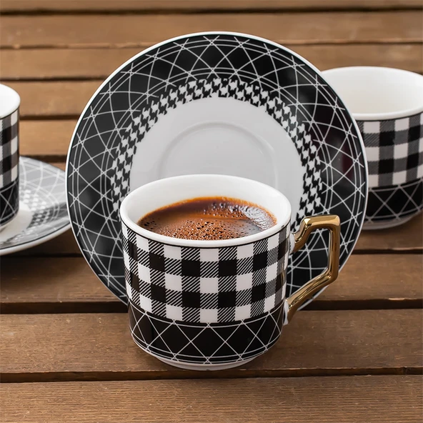 Porsima YKY097-5  2'li Türk Kahvesi Fincan Takımı 4 Parça Lüx Kahve Fincan Takımı Espresso Fincanı (100ml) - 2