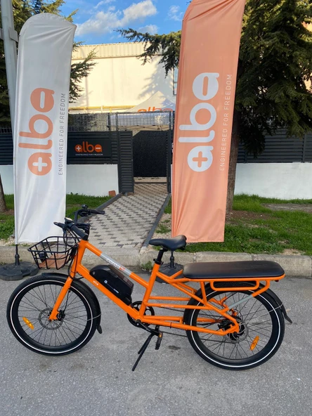 Alba Cargo S Ticari Elektrikli Kargo Bisikleti 36V19.2Ah batarya, Hidrolik Disk Fren, Turuncu Renk