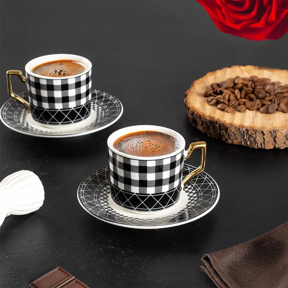 Porsima YKY097-5  2'li Türk Kahvesi Fincan Takımı 4 Parça Lüx Kahve Fincan Takımı Espresso Fincanı (100ml)