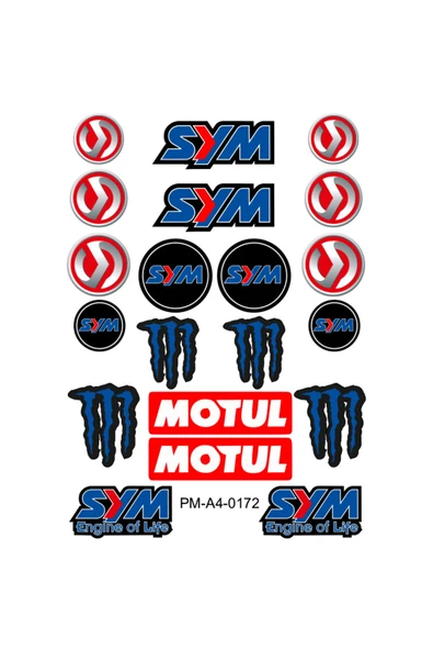 PROMOT SYM MOTUL TASARIMLI EKİPMAN KASK MOTOSİKLET STİCKER SETİ 01